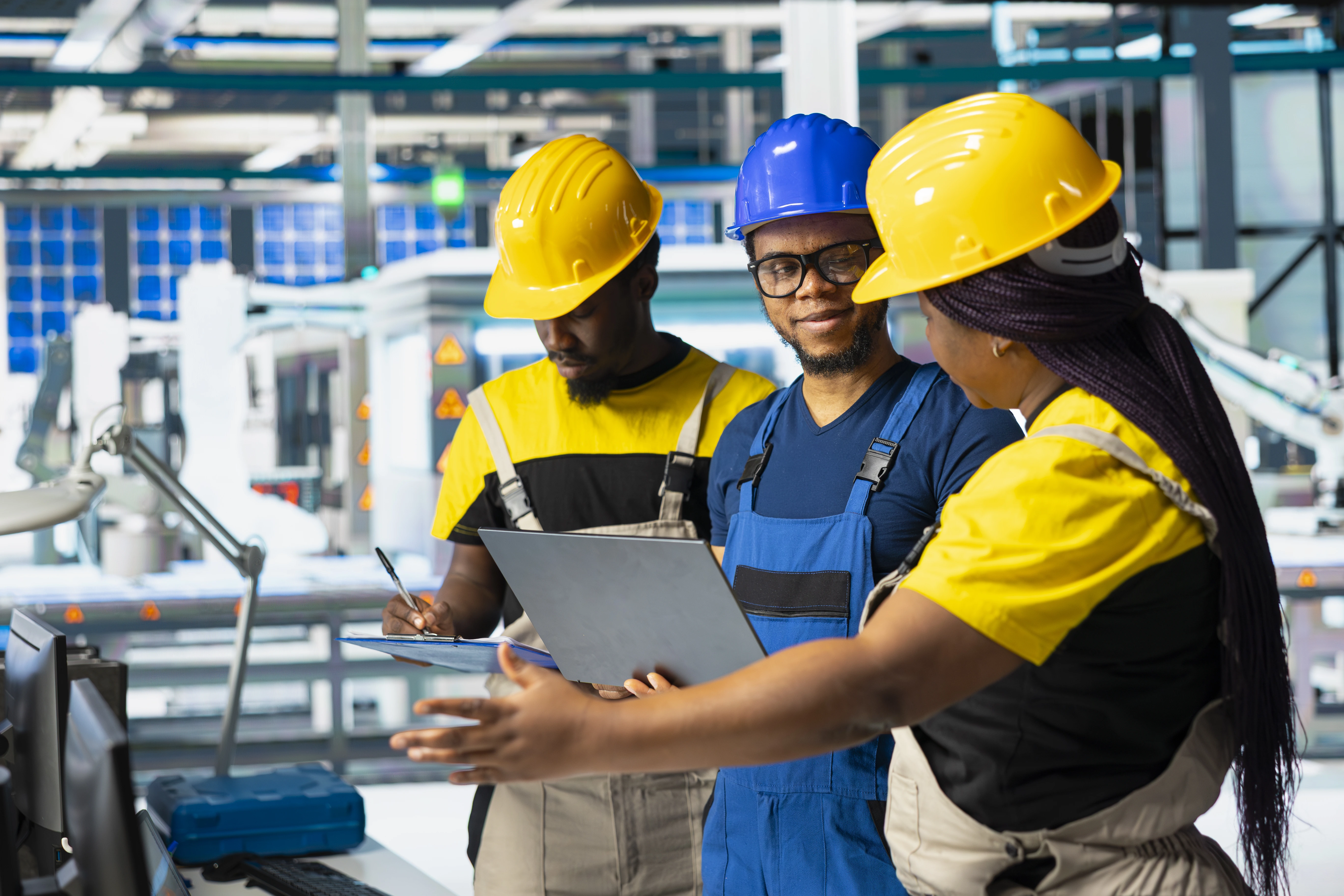 Ingénieurs supervisant un chantier de logements en Afrique